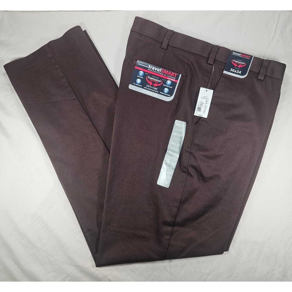 Roundtree & Yorke 36x34 Brown TravelSMART Classic Flat Frt Chino Pants NWT 1647